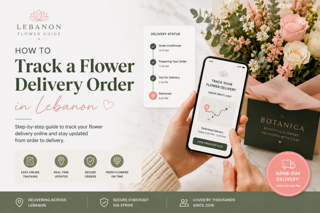 track flower delivery Lebanon order status with bouquet and phone